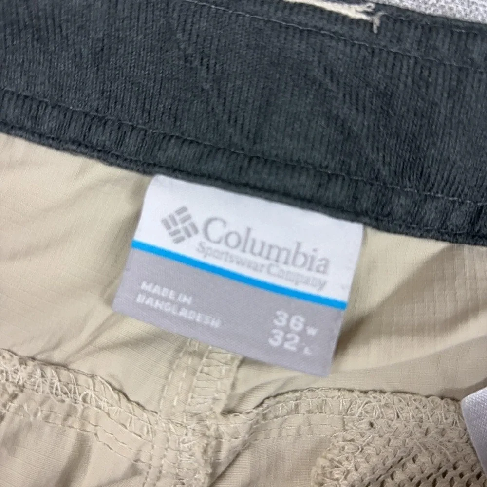 Columbia Omni-Shade Pants Mens 36x32 Beige Convertible Zip Off Hiking Nylon